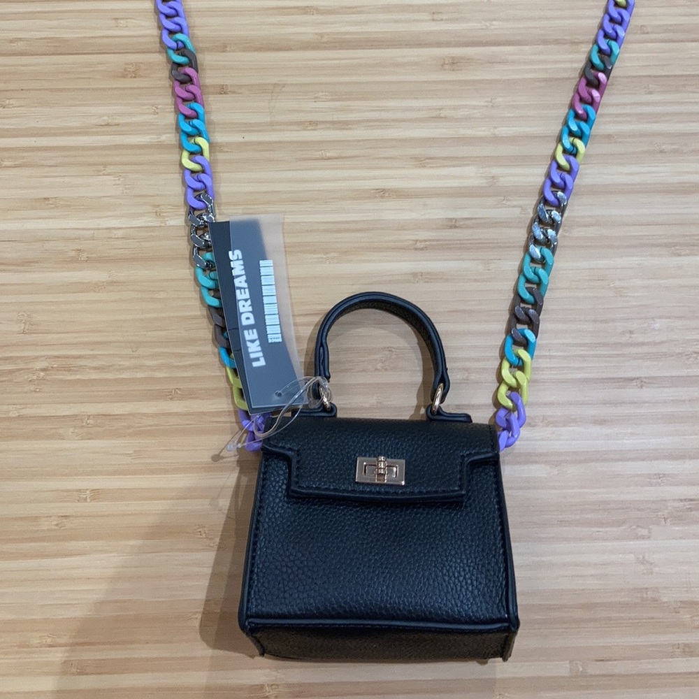 LIKE DREAMS Mini Black Purse w/Color Chain